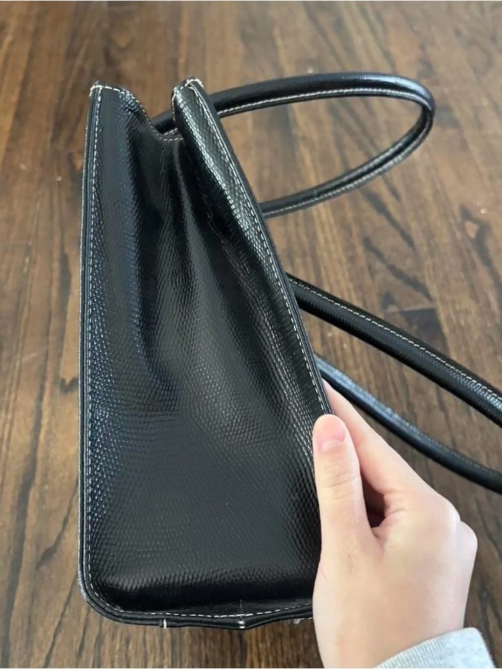 Vintage Black Laptop Tote Bag with Silver Buckle